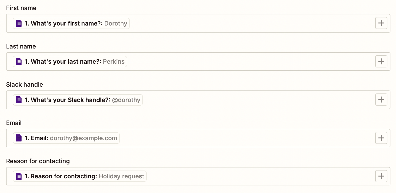 Замапленные поля с данными